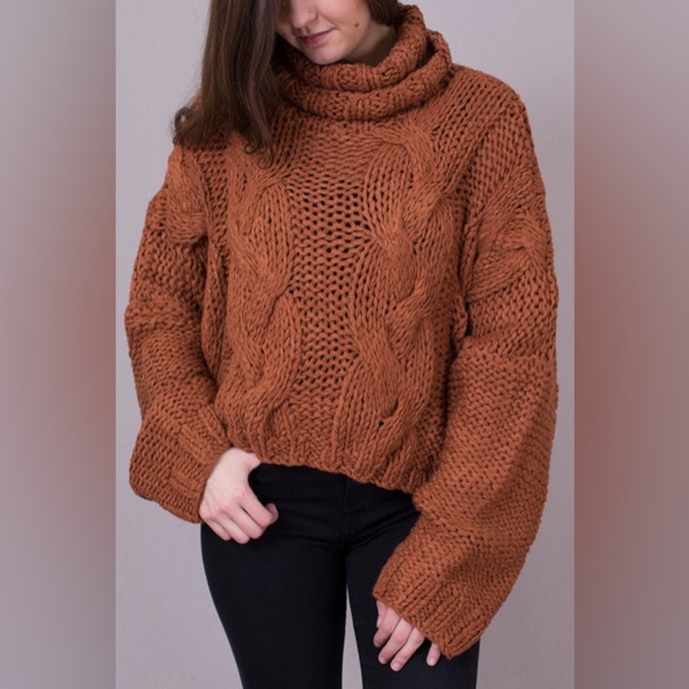 POL The Rust Chunky Cable-knit Sweater